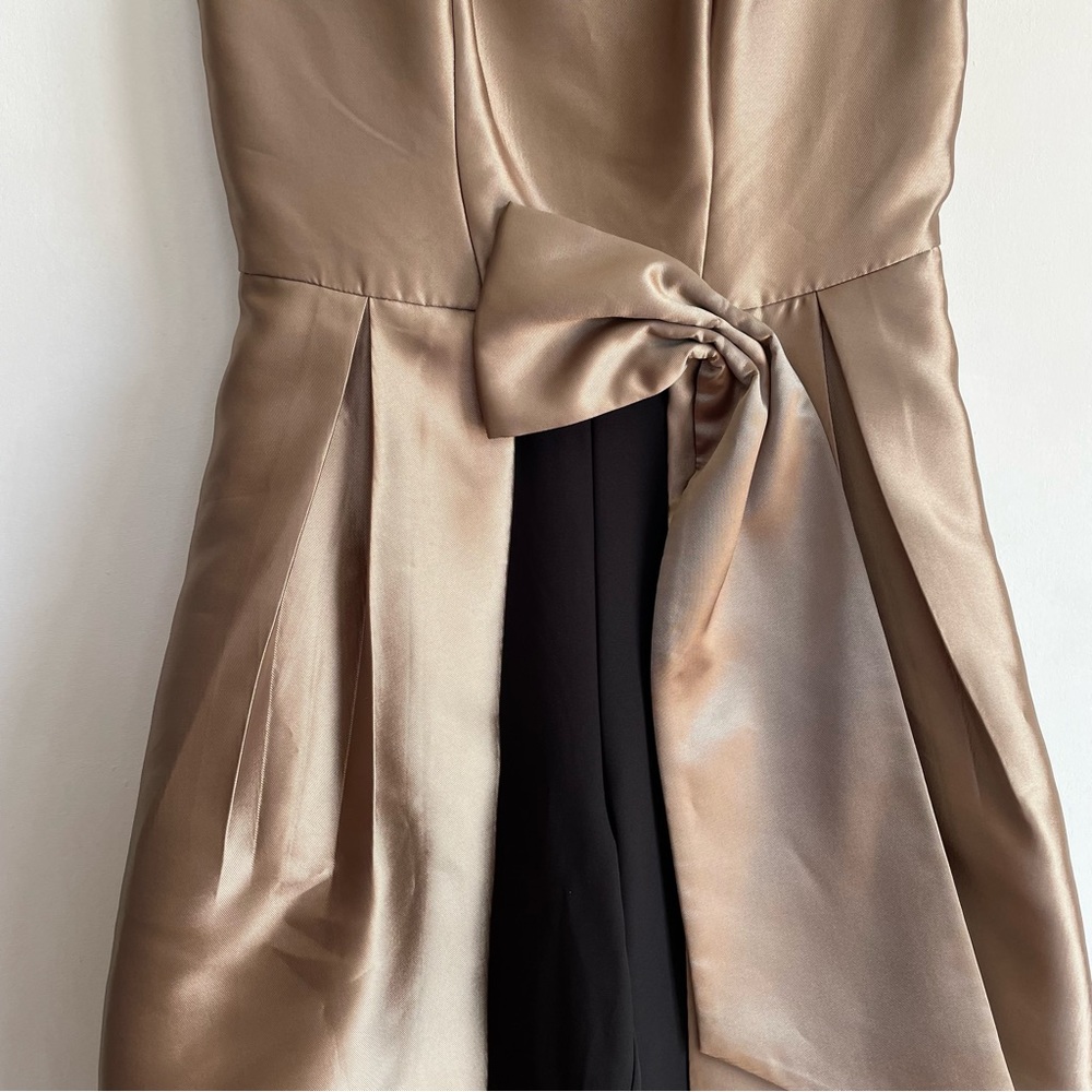 Kay Unger Sophie Jumpsuit Light Gold Dress Black Pants Sleeveless Formal Gown 8 - Picture 6 of 12